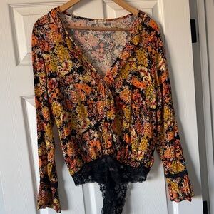 Free People Multicolor Floral Lace Bodysuit